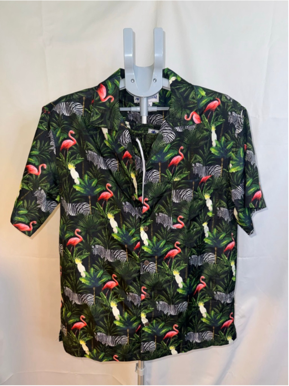Men's Trunks L Black Green Tropical‎ Print Swim Trunks & Shirt Set